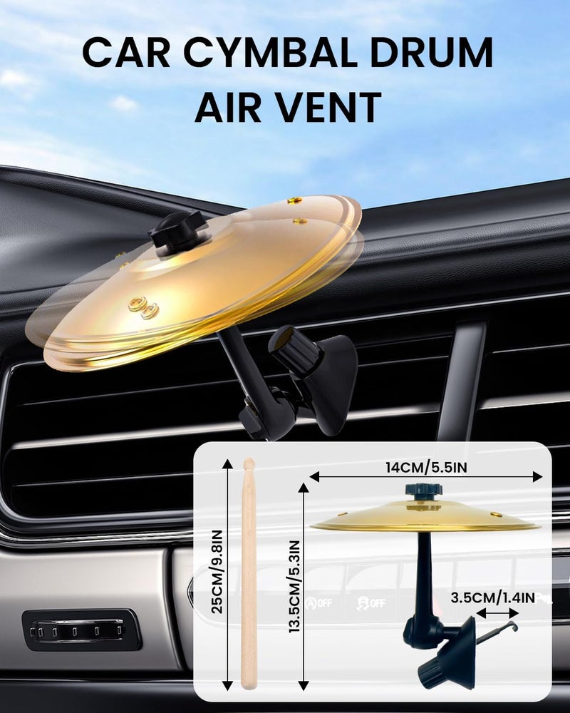 Frstem 2-Pack Car Cymbal Drum Air Vent, Mini Car Crash Cymbal with 2 Drumsticks Easy Install Car Symbol Drum Music Toy Gift Fits Most Vehicles For Drivers Drummers (Gold+Silver) - Image 2